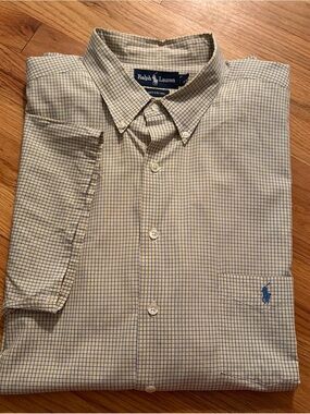 Ralph Lauren Men’s Blue and Yellow Checked Button-Down Shirt 2XLT